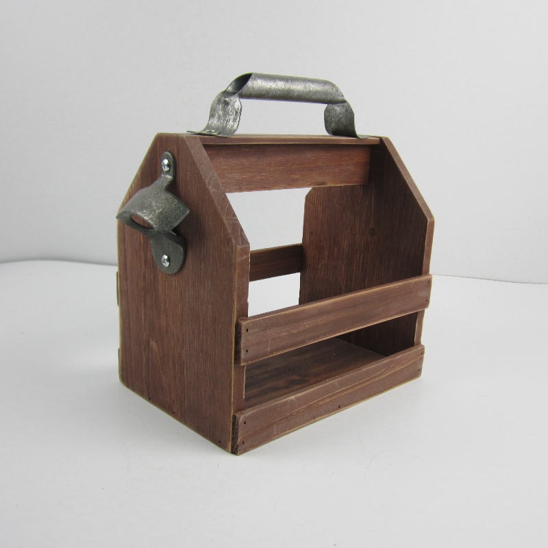 6-Pack Wooden Beer Bottle Caddy with Opener