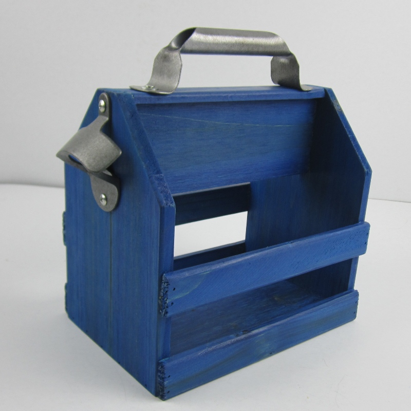 6-Pack Wooden Beer Bottle Caddy with Opener