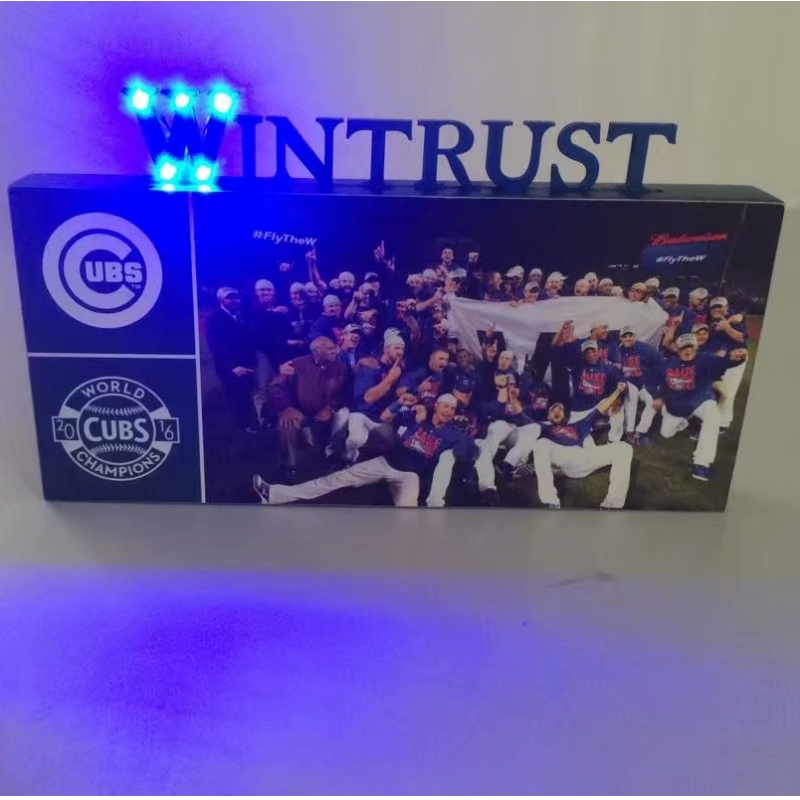 Wooden Cubs Wintrust Video Board with LED Letters Lights